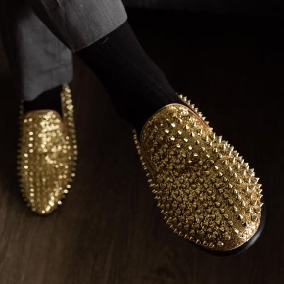 J75 BY JUMP Luxor Spike Studded Men\'s Slip-On Loafer Shoes Size 11 Gold NEW